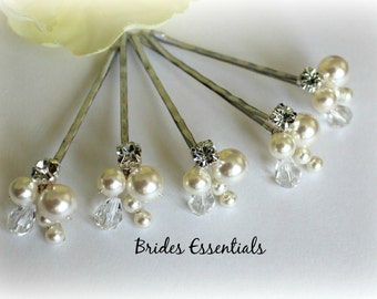 Set of 5 Bobby Clip, Wedding Hair Pins, Ivory White Pins, Bridal Hair Clips, Prom Hair Do, Beaded Pin, Swarovski Pearls, Bridesmaid Hair Pin