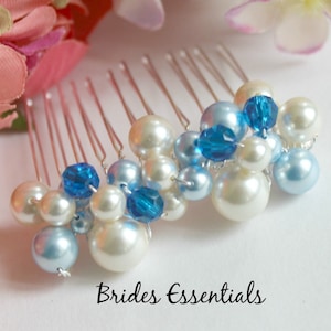 Something Blue Hair Comb, Bridal Pearl Hair Comb, Wedding Hair Piece, Swarovski Pearl, Royal Blue Crystal Hair Comb, Bridal Hair Accessories
