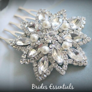 Crystal Rhinestone Comb, Wedding Hair Comb, Wedding Pearl Flower Hair Comb, Bridal Head Piece, Bridal Vintage Hair Comb, Ivory White Pearl