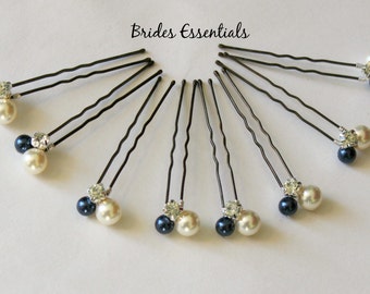 Set of 8 hair pins, Wedding Hair Pins, Bridal Hair Piece, Prom Hair Do, Beaded Pin, Swarovski Pearls, Bridesmaid Hair Pin, Ivory Champagne