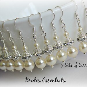 5 Sets of Earring, Swarovski Pearl, Bridal Earring, Bridesmaid Jewelry, Wedding Earring, Bridesmaid Gift, Silver Earring, Bridal Accessories
