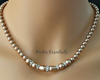 Bridal Necklace Earrings Set, Wedding Jewelry Set, Bridesmaid Gift, Swarovski Pearl, Mother Of The Bride, Choice of Color, Brown Necklace