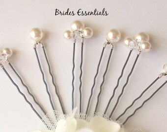 Set of 6 Wire Wrap Hair Pins, White Ivory Hair Pins, Wedding Hair Pin, Bridal Hair Piece, Prom Hair Do, Swarovski Pearl, Bridesmaid Hair Pin