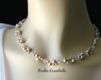 2 Set of Necklaces, Bridesmaid Necklace, Crystal Jewelry Set, Swarovski Ivory Pearl, Wedding Necklace, Bridal Accessory
