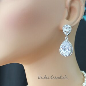 Bridal Cubic Zirconia Earrings, Wedding Earrings, Crystal Drop Earrings, Bridal Earrings, Silver Earrings, CZ Earrings, Wedding Jewelry