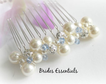 Something Blue, Hair Comb, Bridal Headpiece, Wedding Hair Accessories Pearl Comb Bridesmaid Hairpiece Bridal Falls Wedding Vintage Hair Comb