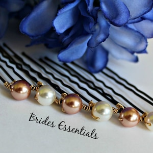 Set of 8 Pins, Wedding Hair Pins, Bridal Hair Piece, Prom Hair Do, Beaded Pin, Swarovski Pearls, Bridesmaid Hair Pin, Ivory Champagne Gold