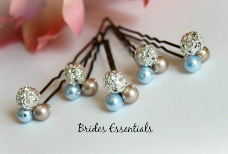 Set of 8 Hair Pins Something Blue Bridal Hair Pins Wedding Etsy