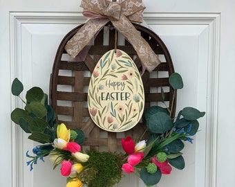 Easter egg metal sign - Wall hanging - Wreath sign - Easter decor - Happy Easter