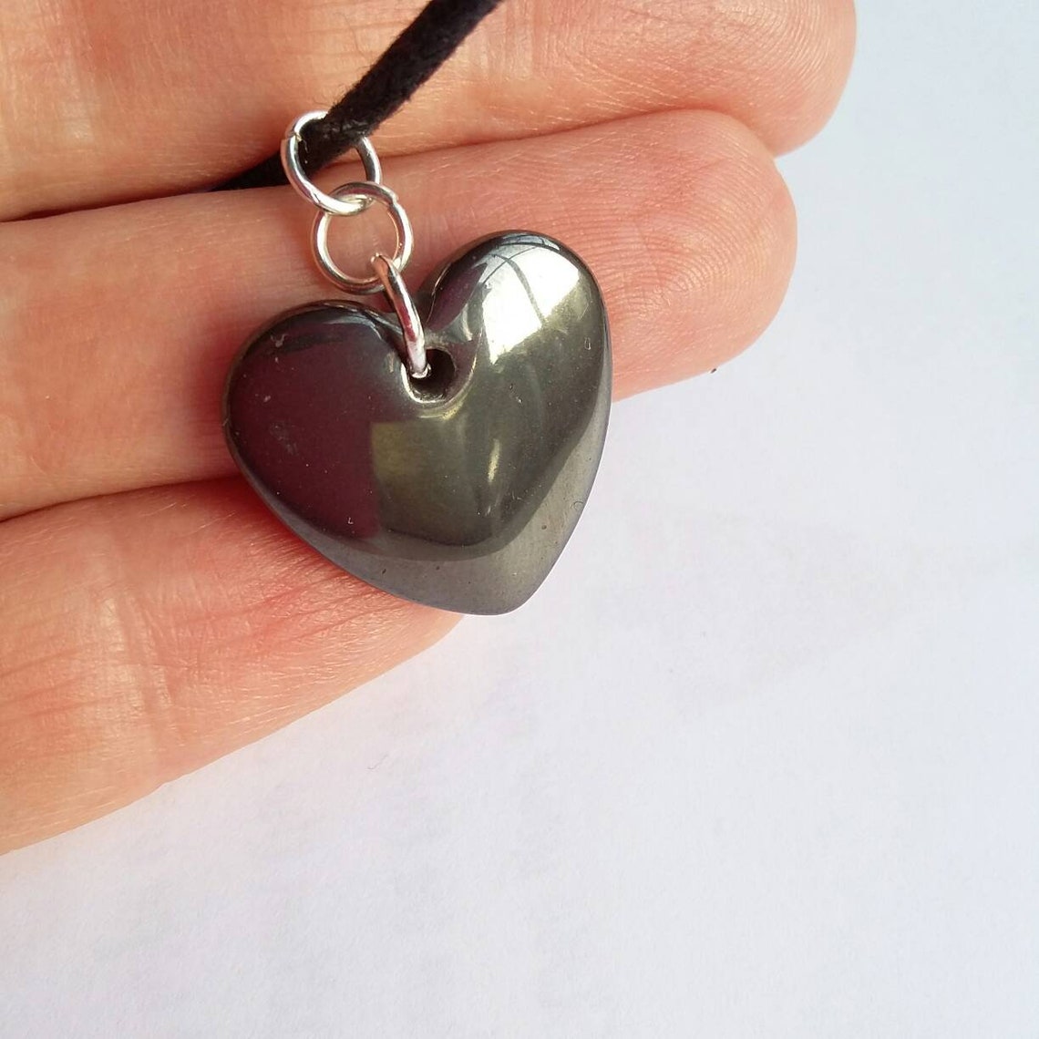 Hematite Heart Necklace Hematite Pendant Boho necklace Etsy