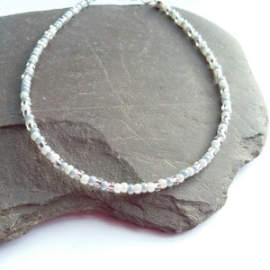 Silver Anklet, White and Silver Seed Bead Anklet, Seed Bead Anklet, Boho Anklet, Anklets for women, Anklet for girls, Anklet for teens