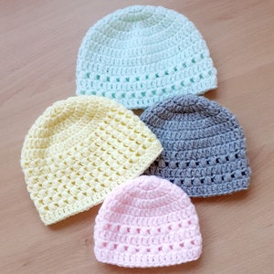 CROCHET PATTERN - Baby Hat Pattern, Preemie hat, Newborn Hat, 0-3 months hat, 3-6 months hat, 6-12 months hat, Uk Pattern, beginner friendly