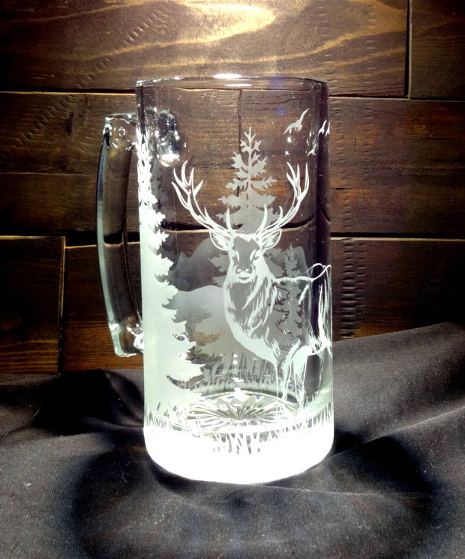 Standing Deer Mug Etched Beer Mug Hunter Gift Nature Scene Etsy