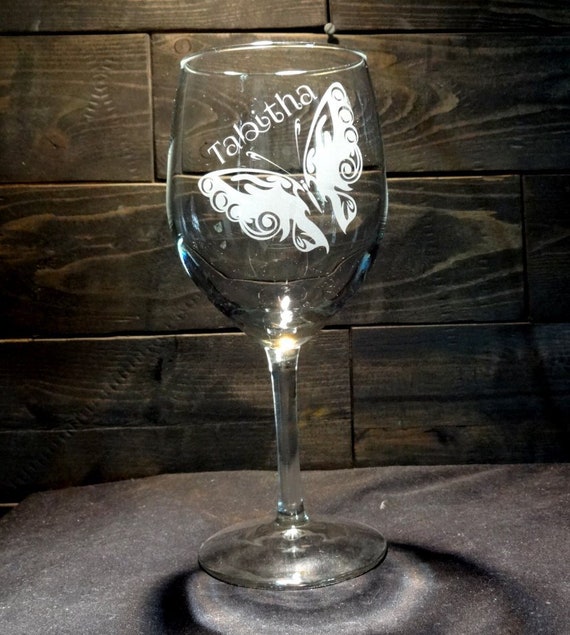 Free Personalized Engraving Swallowtail Butterfly Stemless Wine Glass Custom Etched Artisan Wine Glass 