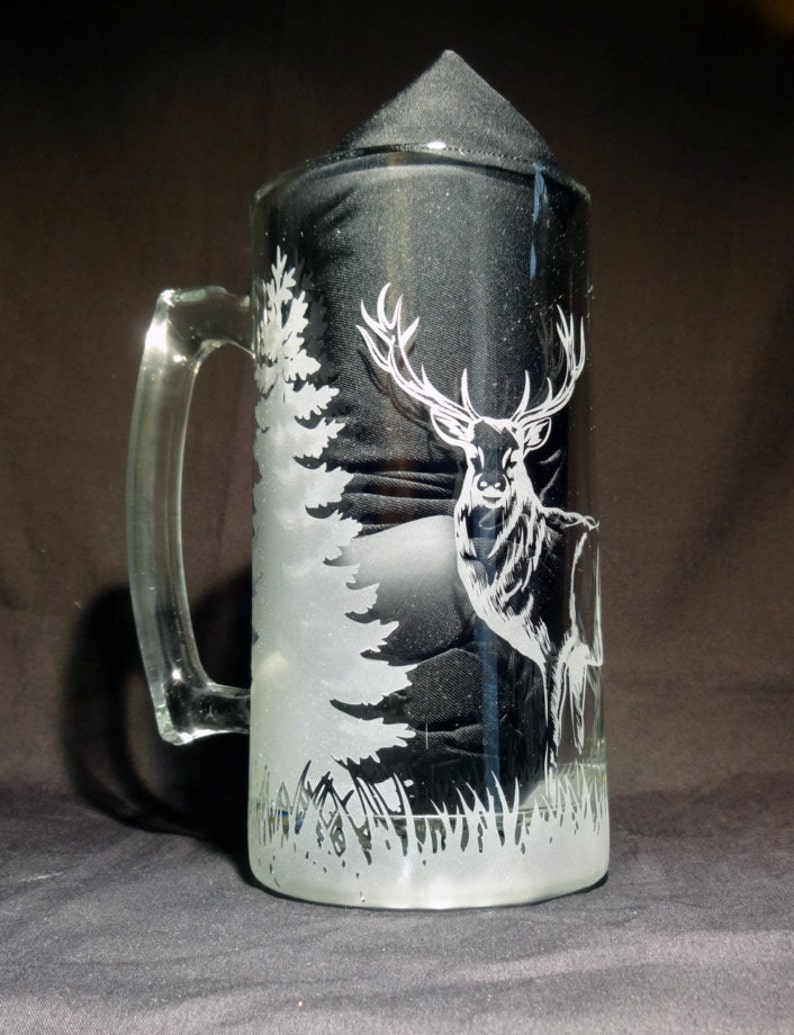 Standing Deer Mug Etched Beer Mug Hunter Gift Nature Scene Etsy