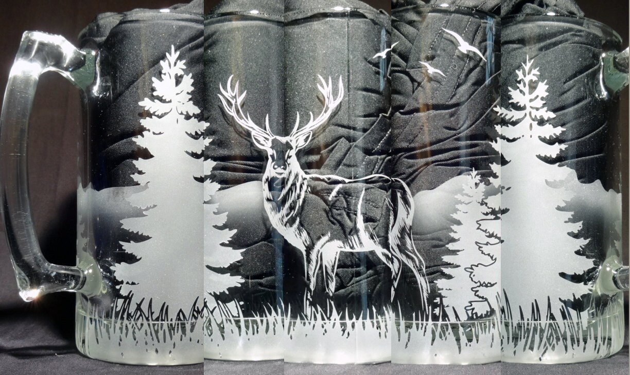 Standing Deer Mug Etched Beer Mug Hunter Gift Nature Scene Etsy