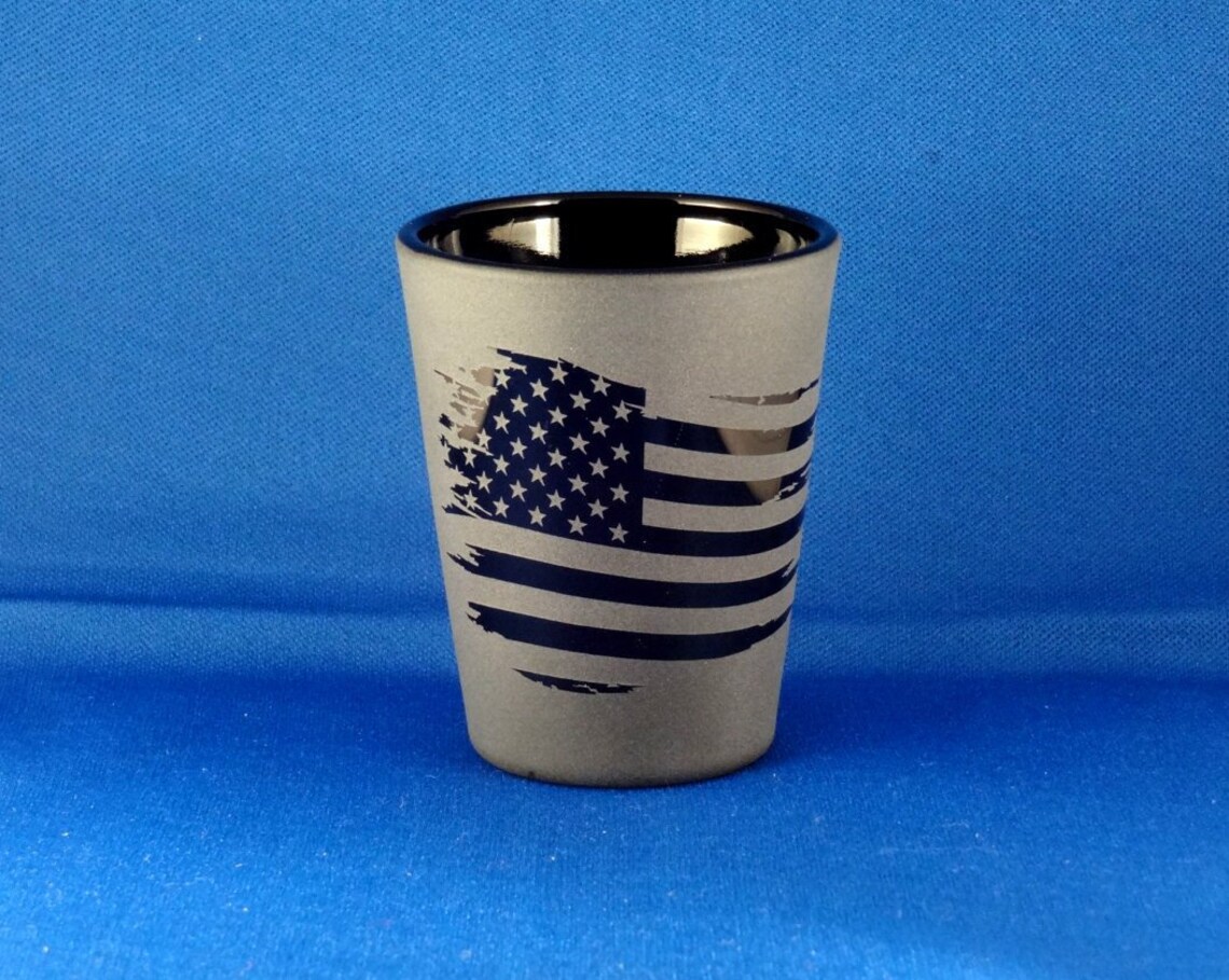 American Flag Etched Shot Glass Blackout Glassware Unique Etsy