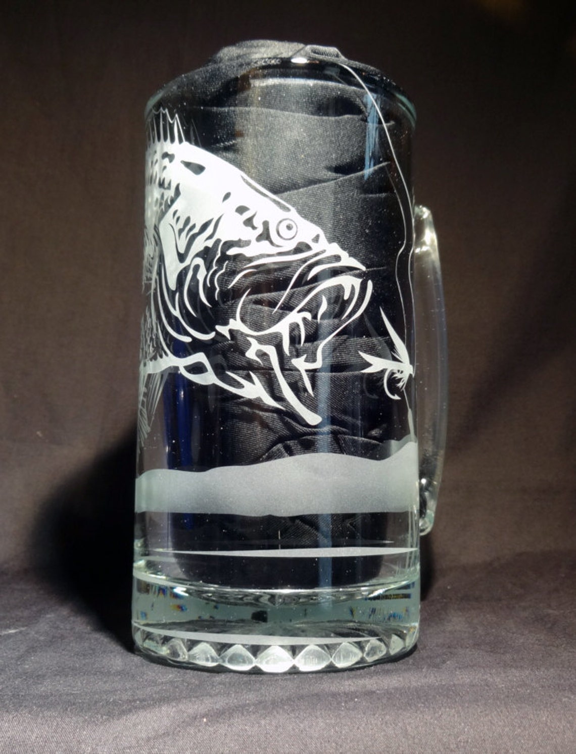 Bass Fishing Mug Etched Beer Mug Fisherman Gift Nature Etsy