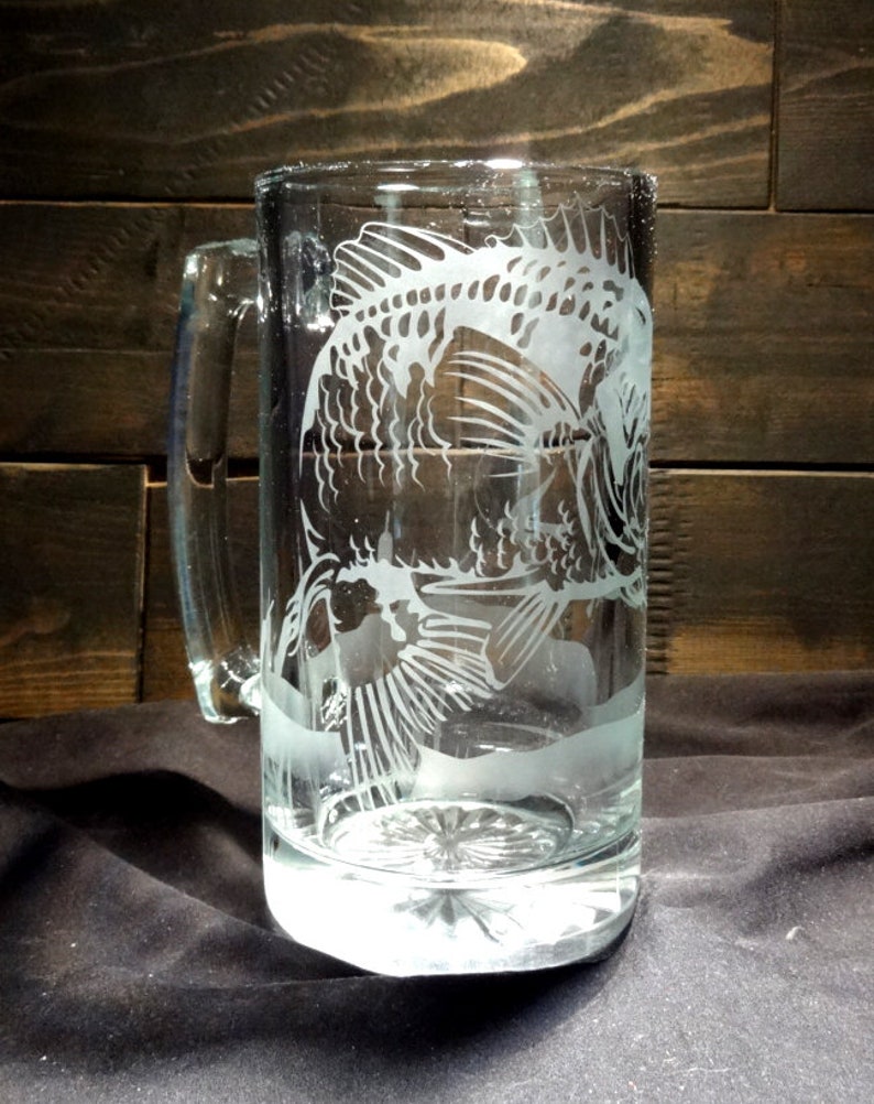 Bass Fishing Mug Etched Beer Mug Fisherman Gift Nature Etsy
