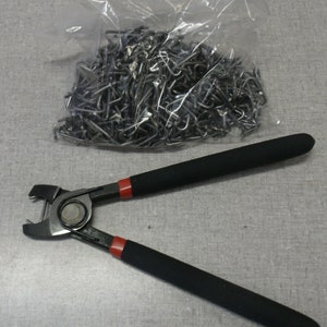 hog ring pliers and a  bag of hog rings about 400 pieces for auto upholstery seat cover installation
