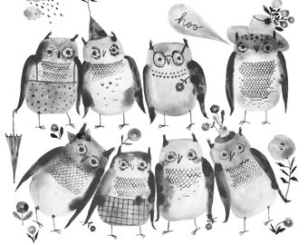 Owls, Art Print