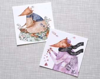 Renard, ensemble de cartes postales, mini tirages