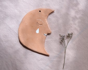 Sleeping Moon, Ceramic, Wall Art, Handmade