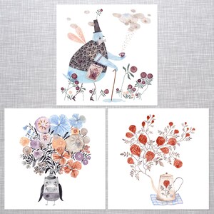 Conjunto de postales, mini estampados, alegría floral.