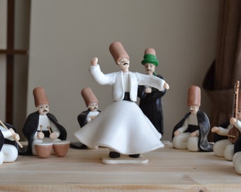 Decorative Handmade and Handpainted Whirling Dervish Set-Hardened Dough  (Set of 8) One of a kind gift Reserved for Etsy Design Awards  2021