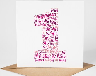 Personalised 1st Birthday Card for Her - Girl, Daughter, Niece, Granddaughter, Goddaughter, Sister, First, One Year, Baby