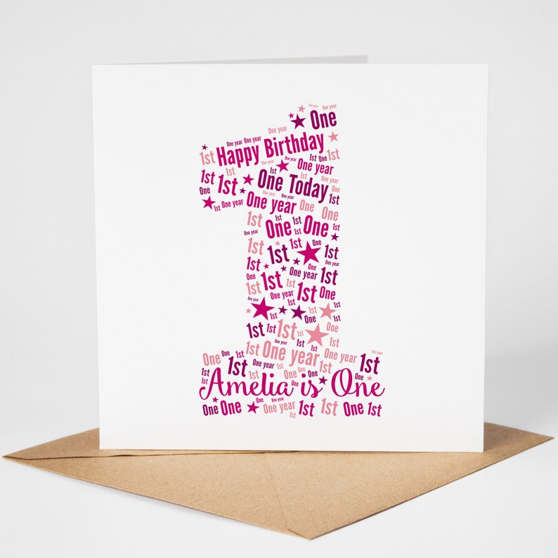 Personalised 1st Birthday Card for Her Girl, Daughter, Niece, Granddaughter, Goddaughter, Sister, First, One Year, Baby image 1