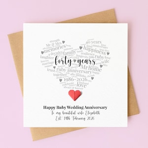 Personalised 40th Anniversary Card, Ruby Heart, For Husband Wife