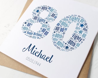 Personalised 80th Birthday Card for Men - Dad, Grandad, Great Grandad, Husband, Brother, Him, Eighty