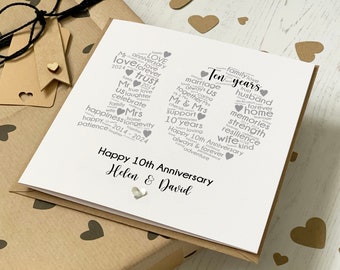 Personalised 10th Anniversary Card With Tin Heart