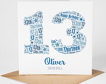 Personalised 13th Birthday Card for Him - Boy, Son, Grandson, Nephew, Godson, Brother