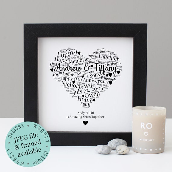 Personalised 15th  ANNIVERSARY  GIFT  Word Art Printable Gift  