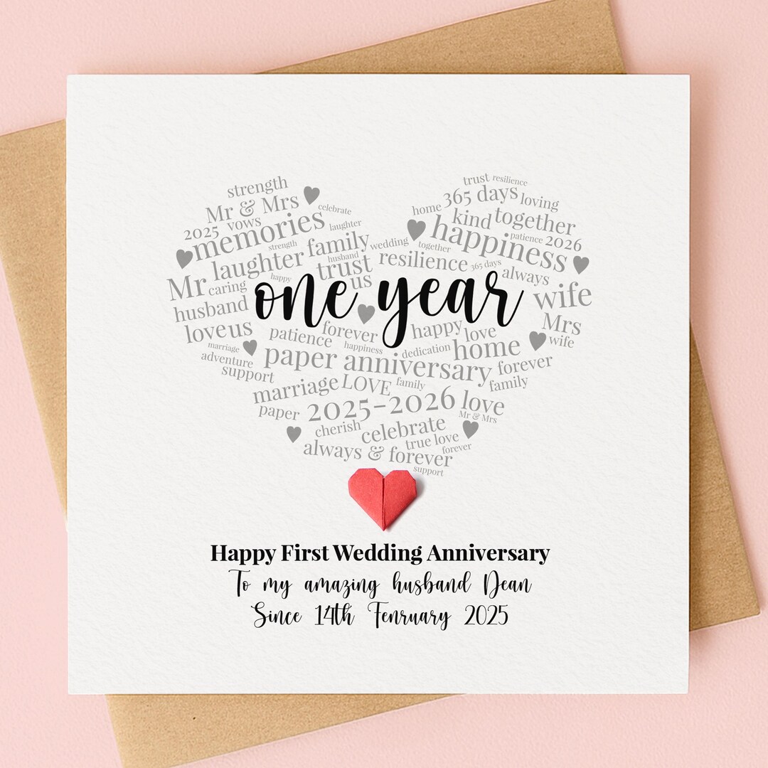1st Anniversary Card for Husband, Wife | Personalised Paper Wedding ...