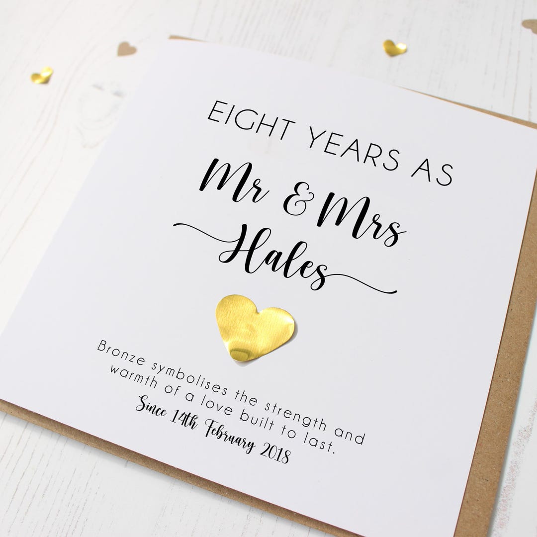 8th Anniversary Card for Husband, Wife | Personalised Bronze Wedding ...