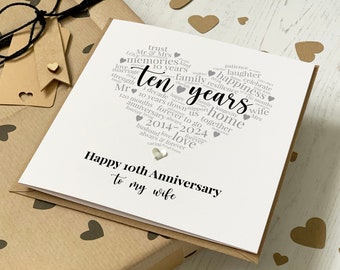 Personalised 10th Anniversary Card With Tin Heart - for Husband, Wife or Couple