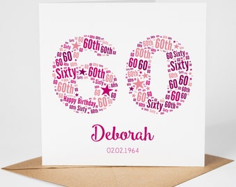 Personalised 60th Birthday Card for Her - Grandma, Daughter, Wife, Mum, Best Friend, Women, Nanny, Nana