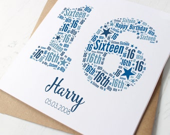 Personalised 16th Birthday Card for Him - Boy, Son, Grandson, Nephew, Godson, Brother, Boys, Sixteenth