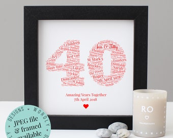 Personalised 40th ANNIVERSARY GIFT - Word Art - Framed Print - Printable - 40th Wedding Anniversary - Ruby Anniversary - 40 Year Anniversary