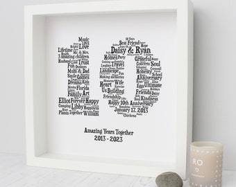 10th Wedding Anniversary Gift for Couple | Personalised 10 Year Word Art Framed Print or JPEG File | 10 Years Tin Gifts | Tenth Business