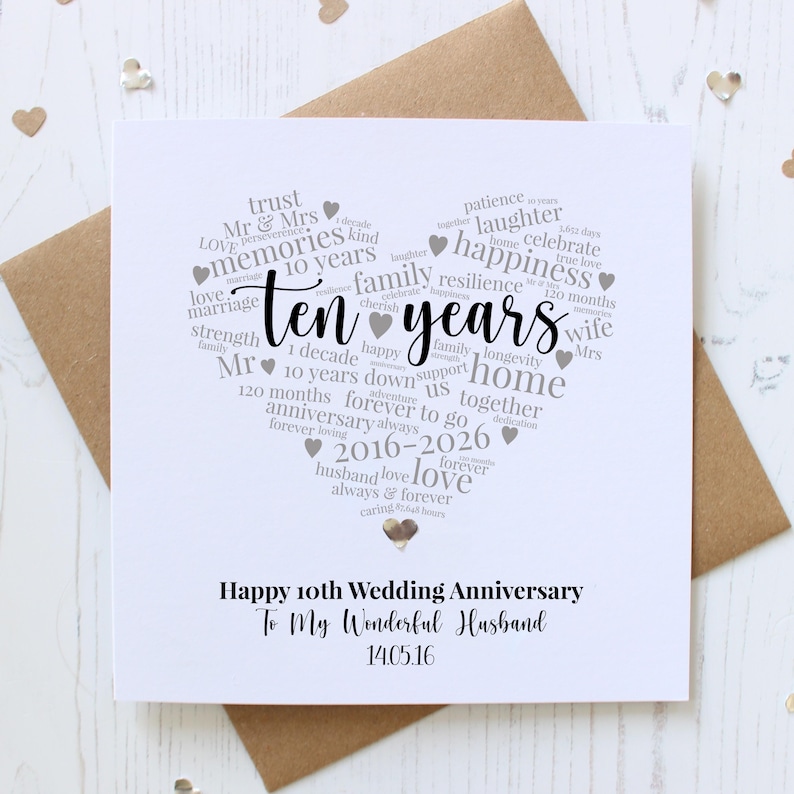 Personalised 10th Anniversary Card With Tin Heart for Husband, Wife ...