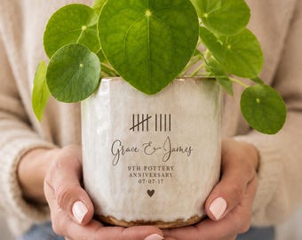 Personalised 9th Pottery Anniversary Plant Pot | Gift for Husband or Wife