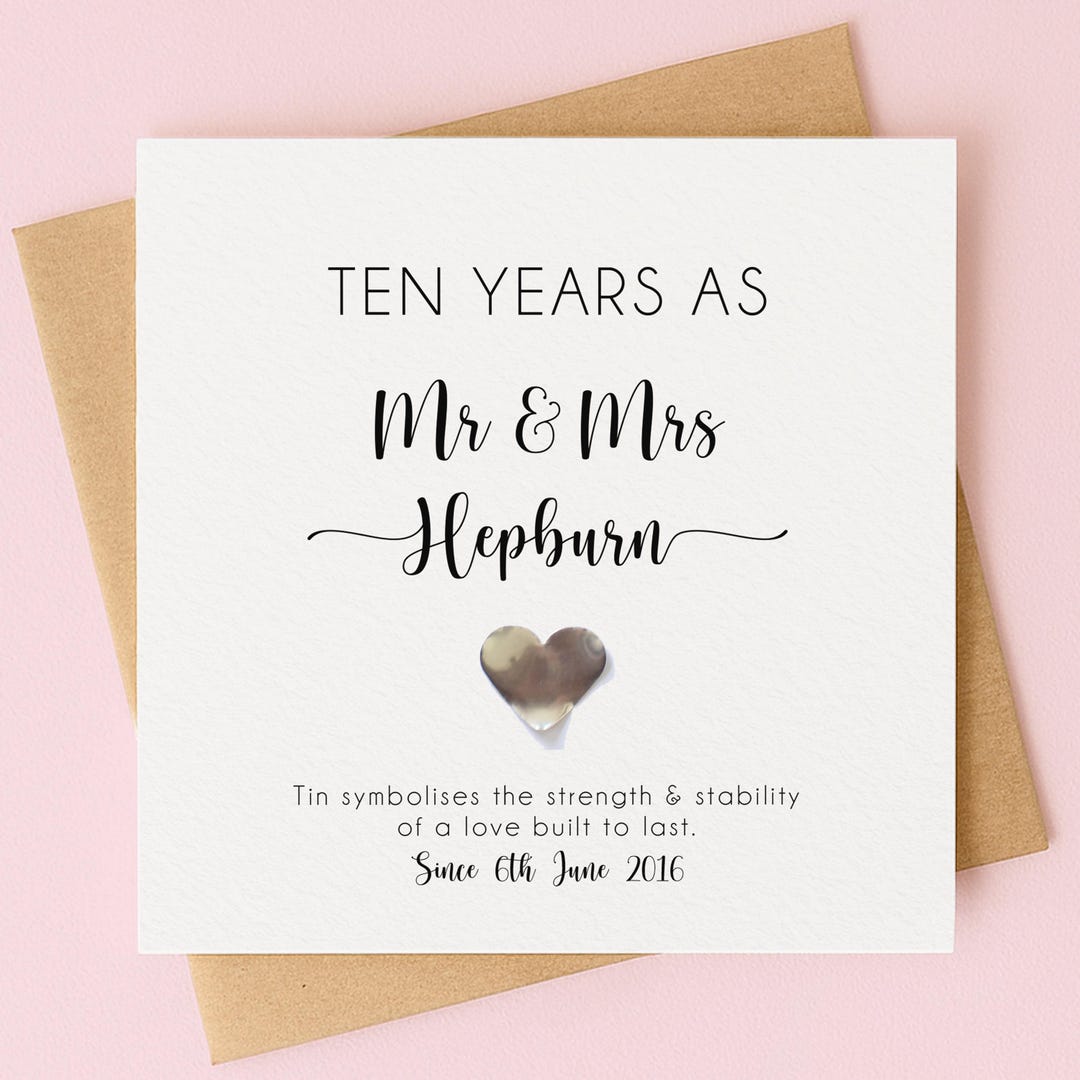 Personalised 10th Anniversary Card With Tin Heart for Husband, Wife ...