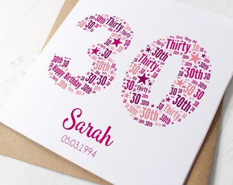 Personalised 30th Birthday Card for Her - Wife, Daughter, Granddaughter, Mum, Women