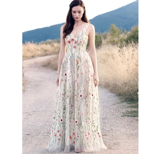 LANA Dress / Embroidered Tulle Dress, Floral Wedding Dress, Garden Bridal Gown