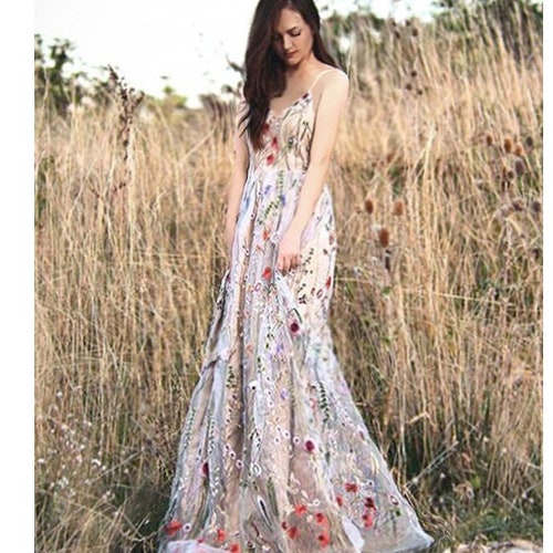 STRAPPY Embroidered Dress, Floral Dress, Tulle Gown