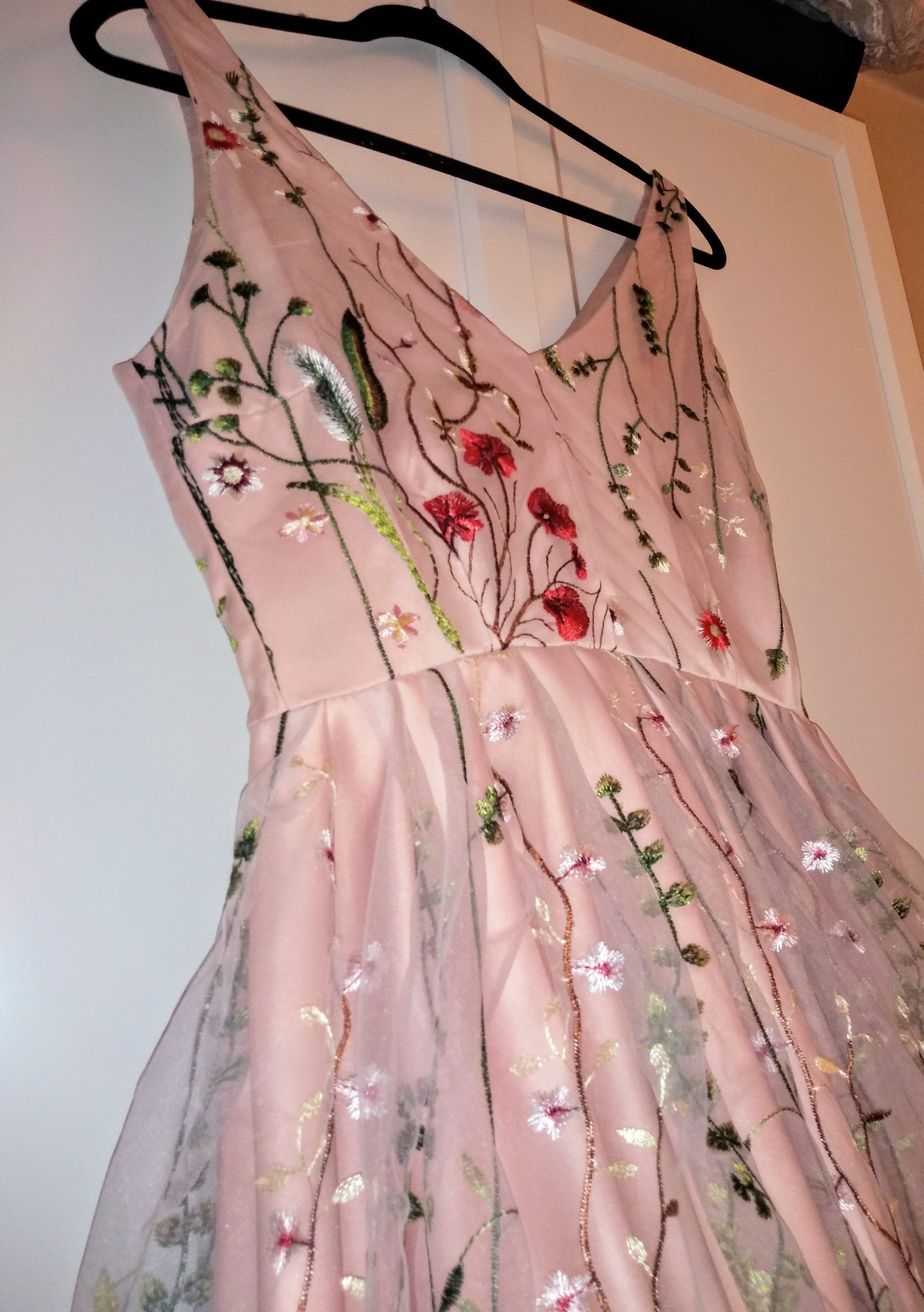 BaronHong Maxi-jurk voor dames, met bloemenborduursel, tule, gala, maxi-jurk, 3/4 mouwen, Zwart, XL